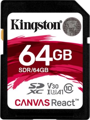 Память Kingston (SDXC) 64GB Canvas React 170R/90W CL10 UHS-IU3 V30 A1